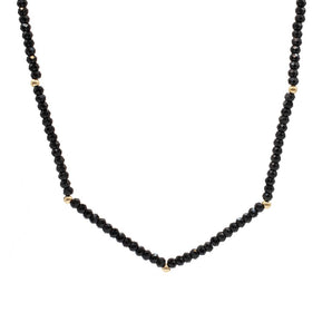 Black Spinel Bead Necklace 14K Yellow Gold