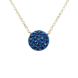 0.25 Carat Blue Sapphire Pavê Disc Necklace 14K Yellow Gold