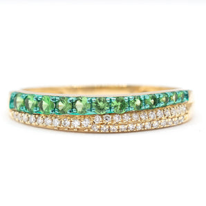 Tsavorite Garnet and Diamond Pavé Band 14K Yellow Gold