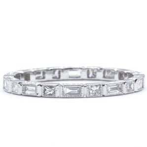 Princess and Baguette Diamond Eternity Band 14K White Gold