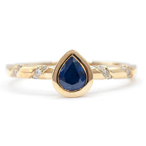 0.42 Carat Pear Sapphire and Diamond Ring 14K Yellow Gold