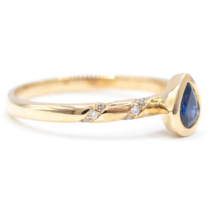 0.42 Carat Pear Sapphire and Diamond Ring 14K Yellow Gold