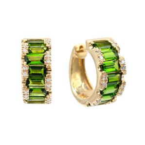 1.67 Carat Chrome Diopside and Diamond Huggie Earrings 14K Yellow Gold