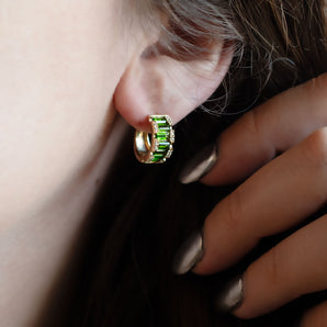 1.67 Carat Chrome Diopside and Diamond Huggie Earrings 14K Yellow Gold