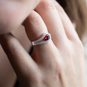 0.51 Carat Ruby Asymmetrical Diamond Ring 14K White Gold