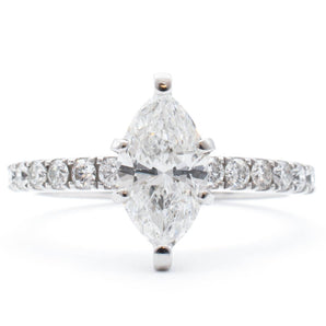 Marquise and Round Diamond Engagement Ring 14K White Gold