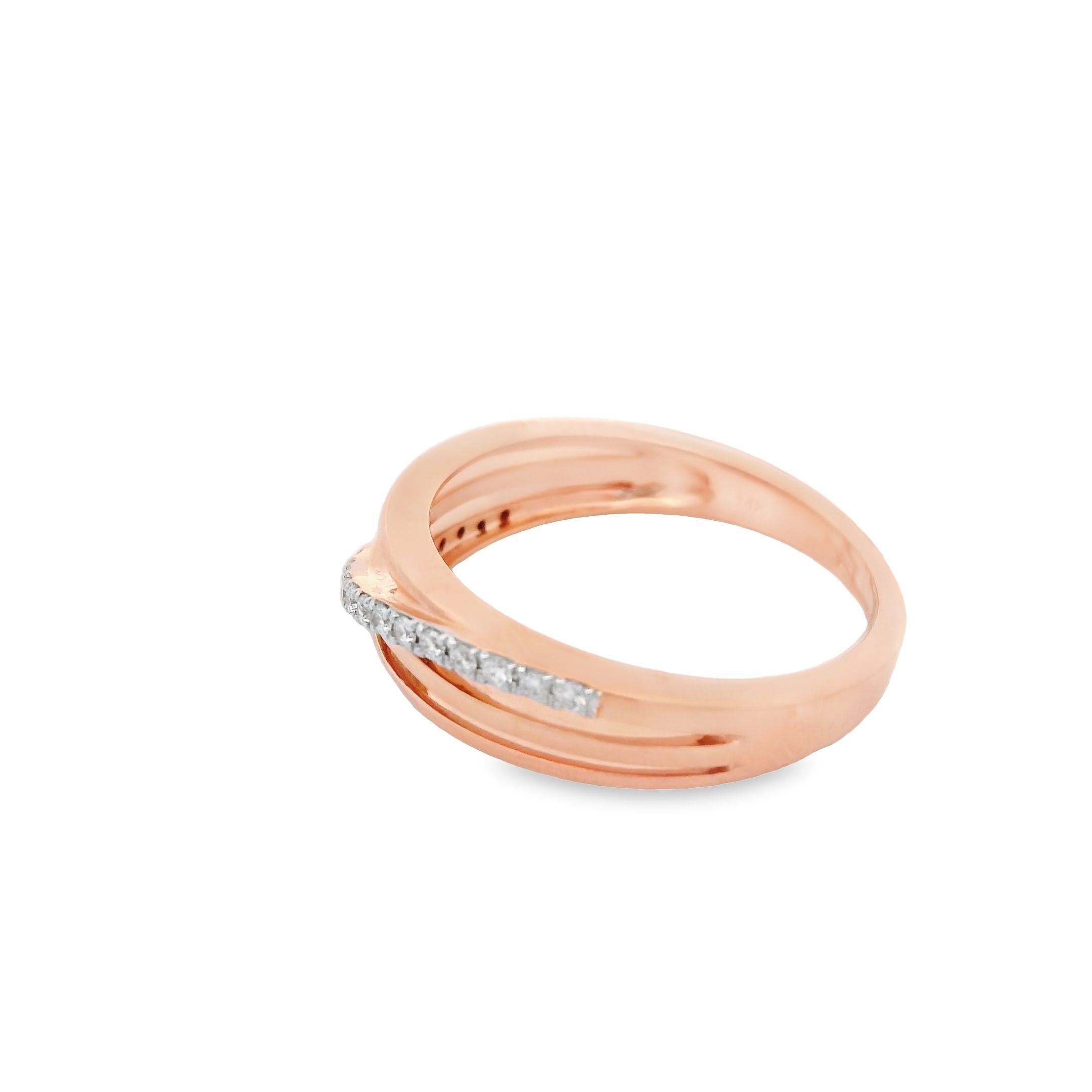 Semi Open Crossover Diamond and Rose Gold Ring 14KR