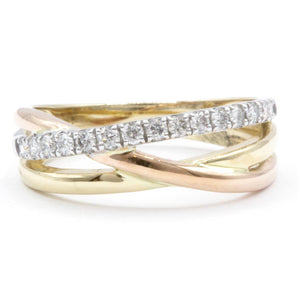 Tri-Tone Diamond Crossover Band 14K