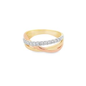 Crossover Diamond Ring 14K White Rose and Yellow Gold