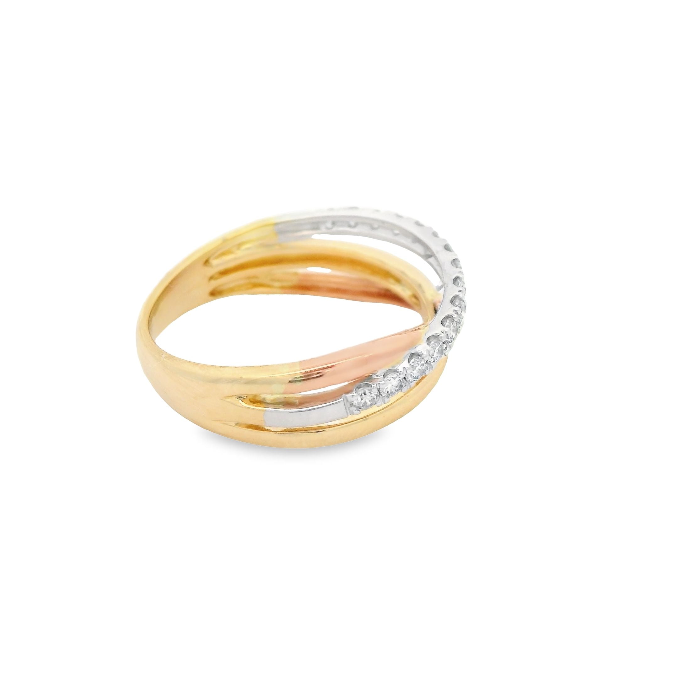 Tri Colored Crossover Diamond Ring 14KYWR