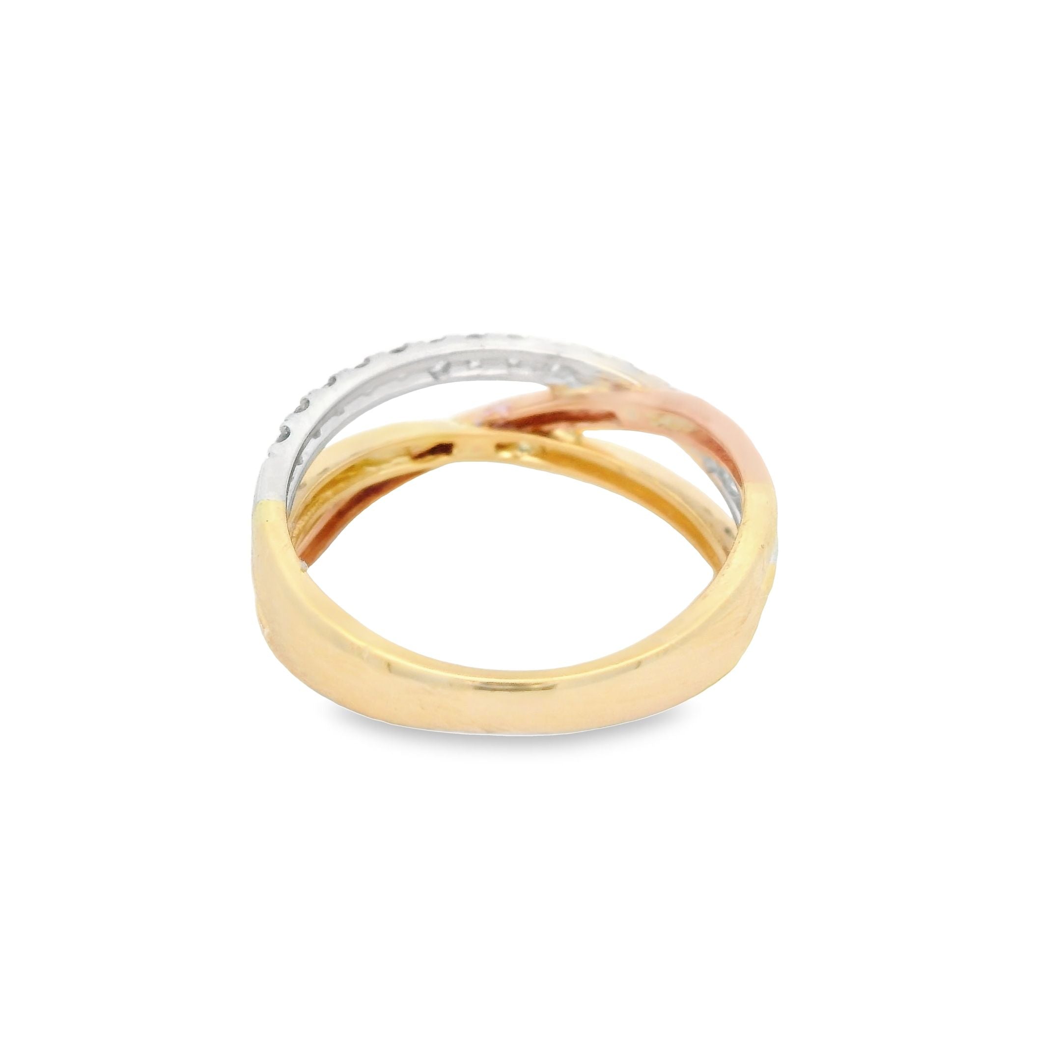 Tri Colored Crossover Diamond Ring 14KYWR