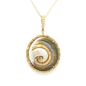 Fossilized Shell and Diamond Pendant 14K Yellow Gold