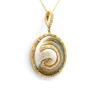 Fossilized Shell and Diamond Pendant 14K Yellow Gold