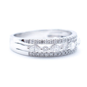 Marquise and Round Diamond Patterned Ring 14K White Gold