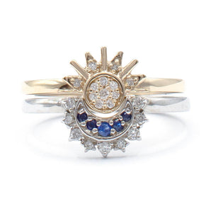 Sapphire and Diamond Sun and Moon 'Duality' Ring Set 14K Yellow Gold