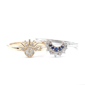 Sapphire and Diamond Sun and Moon 'Duality' Ring Set 14K Yellow Gold