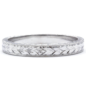 Hand Engraved Wedding Band 18K White Gold