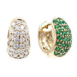 Emerald and Diamond Reversible Pavé-Set Huggie Earrings 14K Yellow Gold
