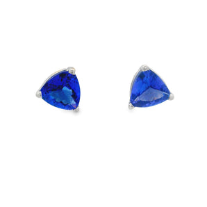 Trillion Cut Tanzanite Stud Earrings 14K White Gold