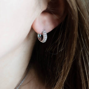 0.76 Carat Pave Diamond Huggie Earrings 14K White Gold