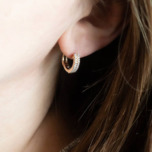 0.29 Carat Diamond Two-Row Huggie Earrings 14K Yellow Gold