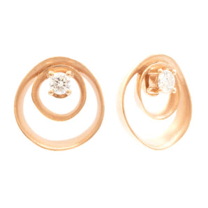 Double Circle Diamond Stud Earrings 14K Rose Gold