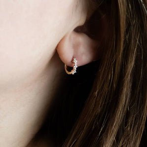 0.12 Carat Staggered Diamond Huggie Earrings 14K Yellow Gold