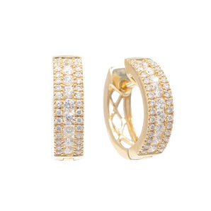 0.84 Carat Triple-Row Diamond Huggie Earrings 14K Yellow Gold