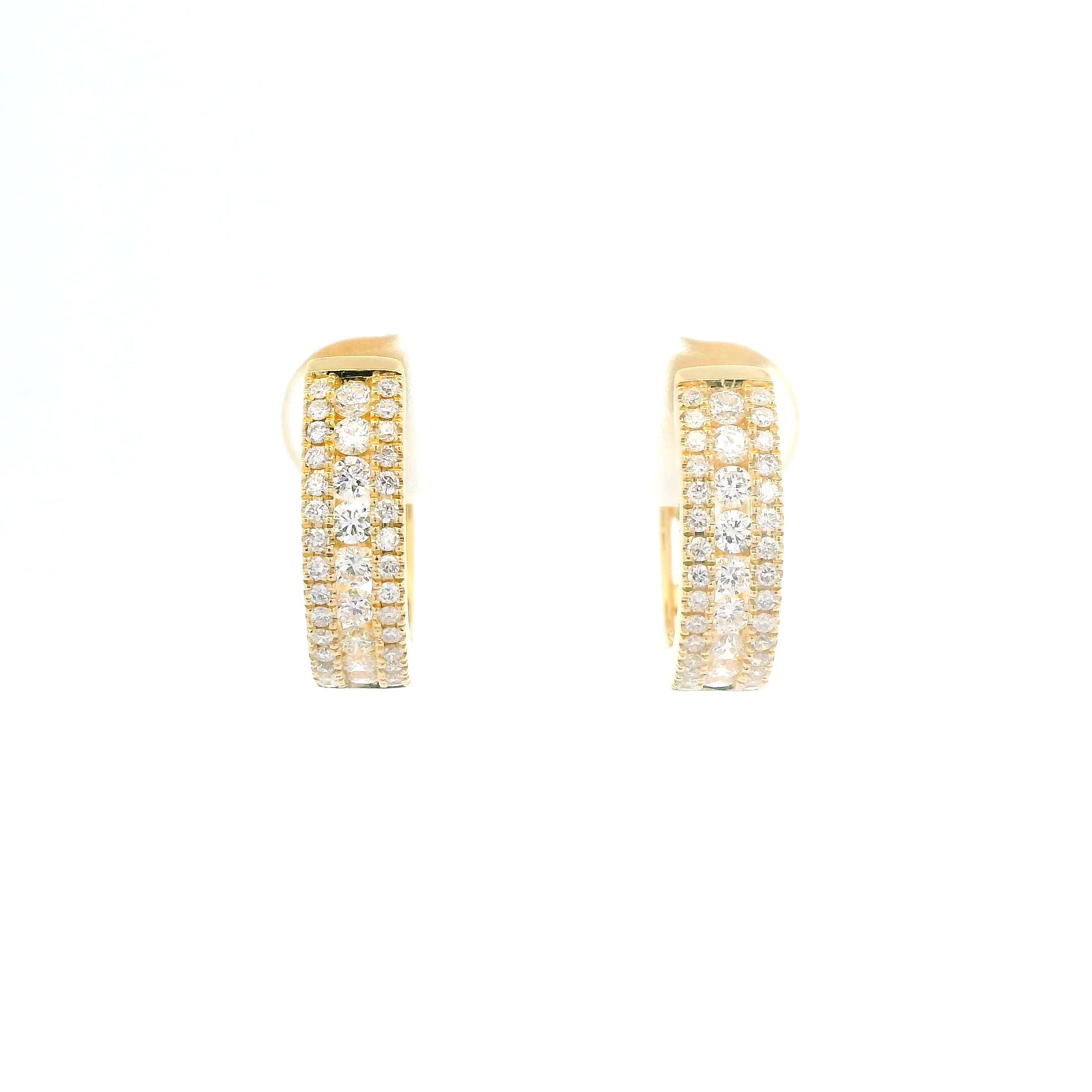3 Row Diamond Huggie Earrings 14KY