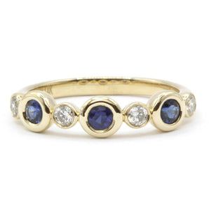 Sapphire and Diamond Bezel Bubble Ring 14K Yellow Gold