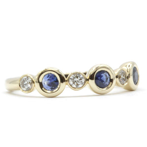 Sapphire and Diamond Bezel Bubble Ring 14K Yellow Gold