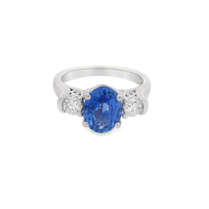 Oval Blue Sapphire and Diamond Ring 14K White Gold