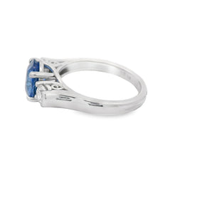 Oval Blue Sapphire and Diamond Ring 14K White Gold