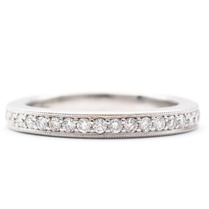 Round Diamond Milgrain Wedding Band 14K White Gold