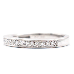 Round Diamond Milgrain Wedding Band 14K White Gold