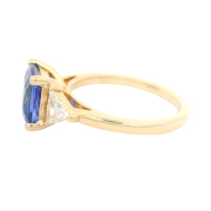 Cushion Cut Tanzanite and Trillion Cut Diamond Ring 14K Yellow Gold