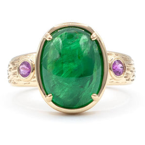 Oval Tsavorite and Pink Sapphire Ring 18K Yellow Gold