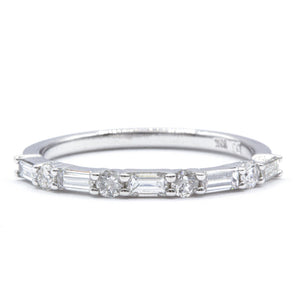 Round and Baguette Diamond Half-Eternity Wedding Band 14K White Gold