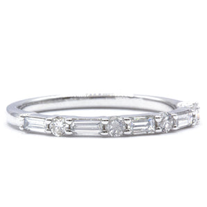 Round and Baguette Diamond Half-Eternity Wedding Band 14K White Gold