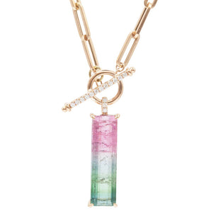 Watermelon Tourmaline and Diamond Pendant 14K Rose Gold