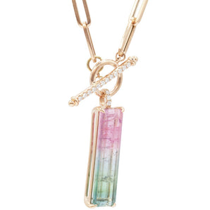 Watermelon Tourmaline and Diamond Pendant 14K Rose Gold