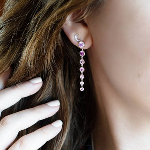 Gradient Pink Sapphire Dangle Earrings 14K White Gold