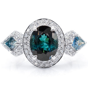 3.42 Carat Blue-Green Tourmaline, Montana Sapphire and Diamond Luxe Ring Platinum