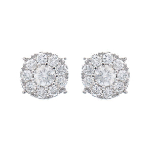 Diamond Cluster Circle Stud Earrings 14K White Gold