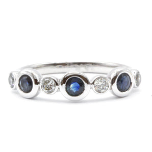 Sapphire and Diamond Bezel Bubble Ring 14K White Gold