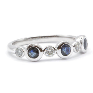 Sapphire and Diamond Bezel Bubble Ring 14K White Gold