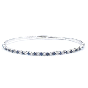 Sapphire and Diamond Flexible Tennis Bangle Bracelet 14K White Gold