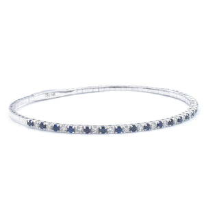 Sapphire and Diamond Flexible Tennis Bangle Bracelet 14K White Gold