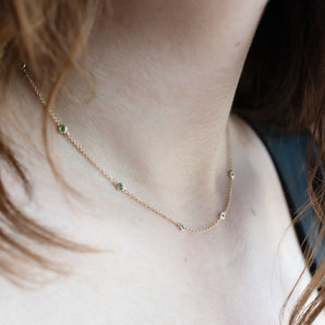 0.24 Carat Emerald By The Yard Necklace 14K Yellow Gold