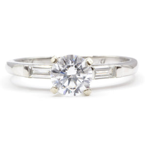 Round And Baguette Cut Diamond Engagement Ring PLAT